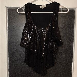 January 7 Women’s Cropped Black Sequin Flowing Sleeveless Top Size Medium